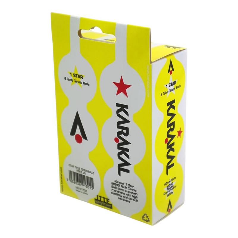 Karakal 1 Star Table Tennis Balls - White, Pack of 6 - main image