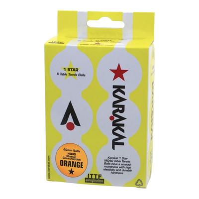 Karakal 1 Star Table Tennis Balls - Orange, Pack of 6